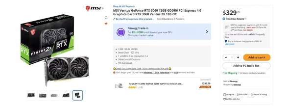 RTX 3060 12GB重新上架电商平台！与五年前首发价一致